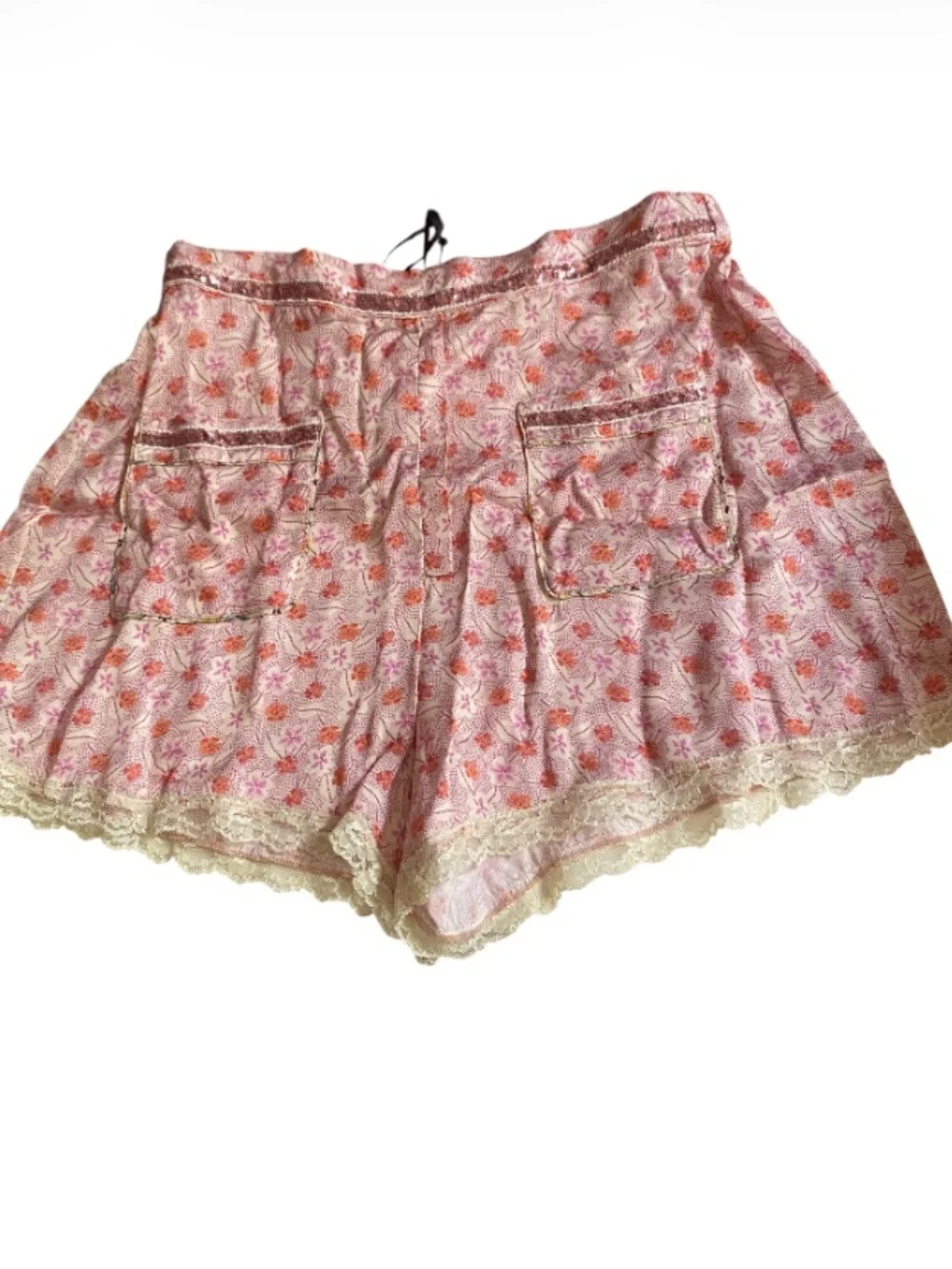 Zara Pink & Orange Floral Print Shorts Trim Lace & Sequin Detail NWT Size 11/12